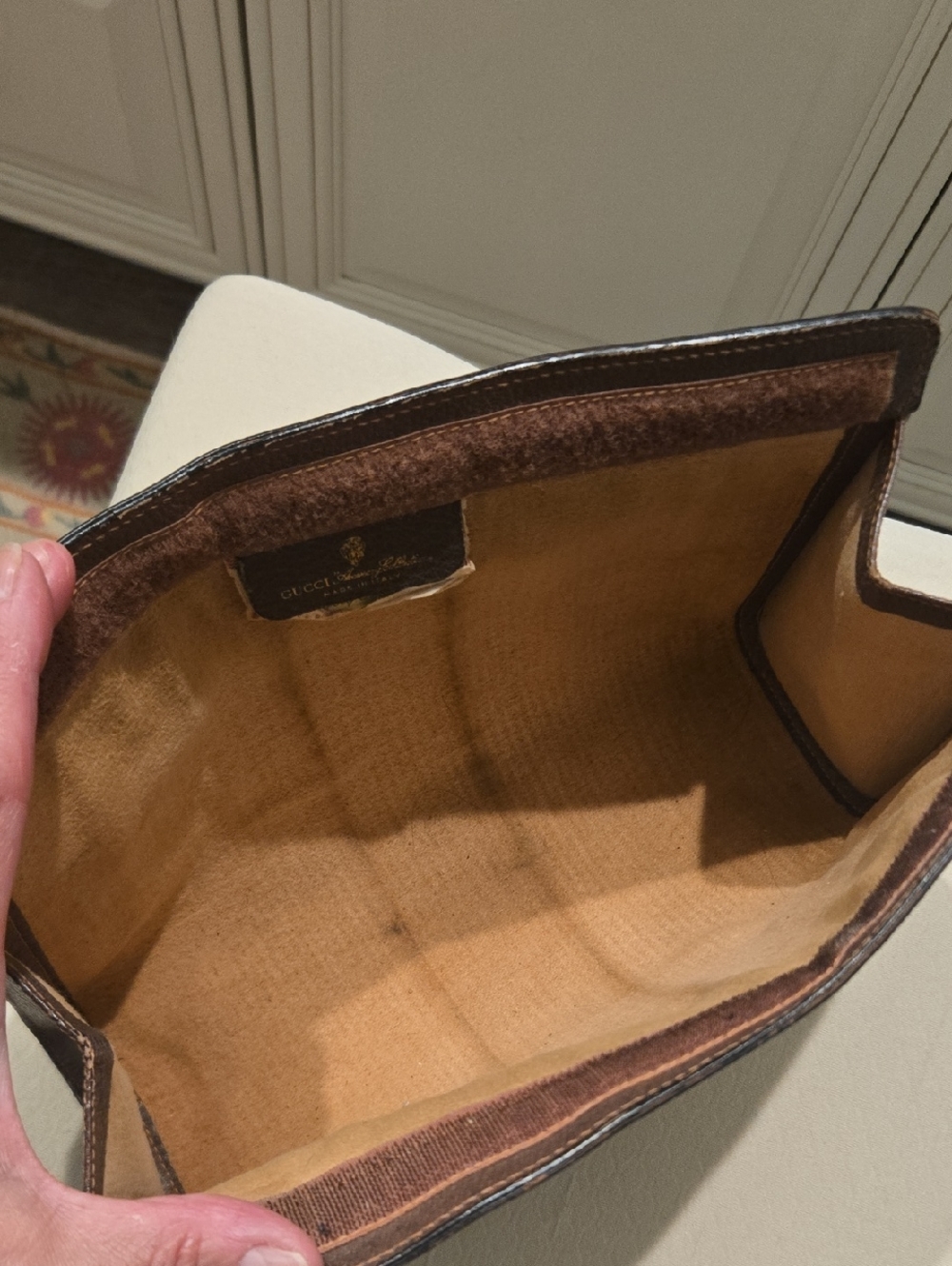 Vintage Gucci Beige Monogram Clutch with Red and Green Accent Authentic - Picture 11 of 14